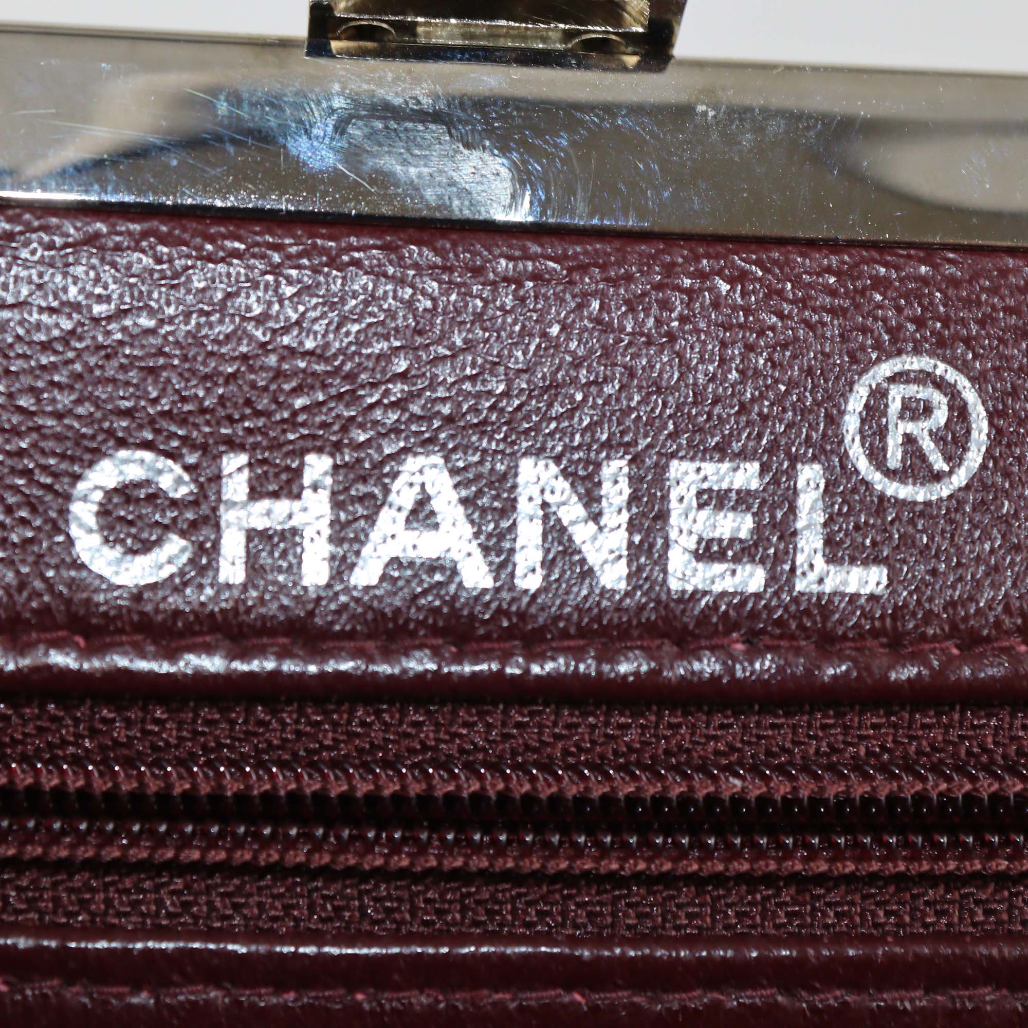 Chanel Black Lambskin CC Quilted Kiss Lock Frame Top Handle Bag