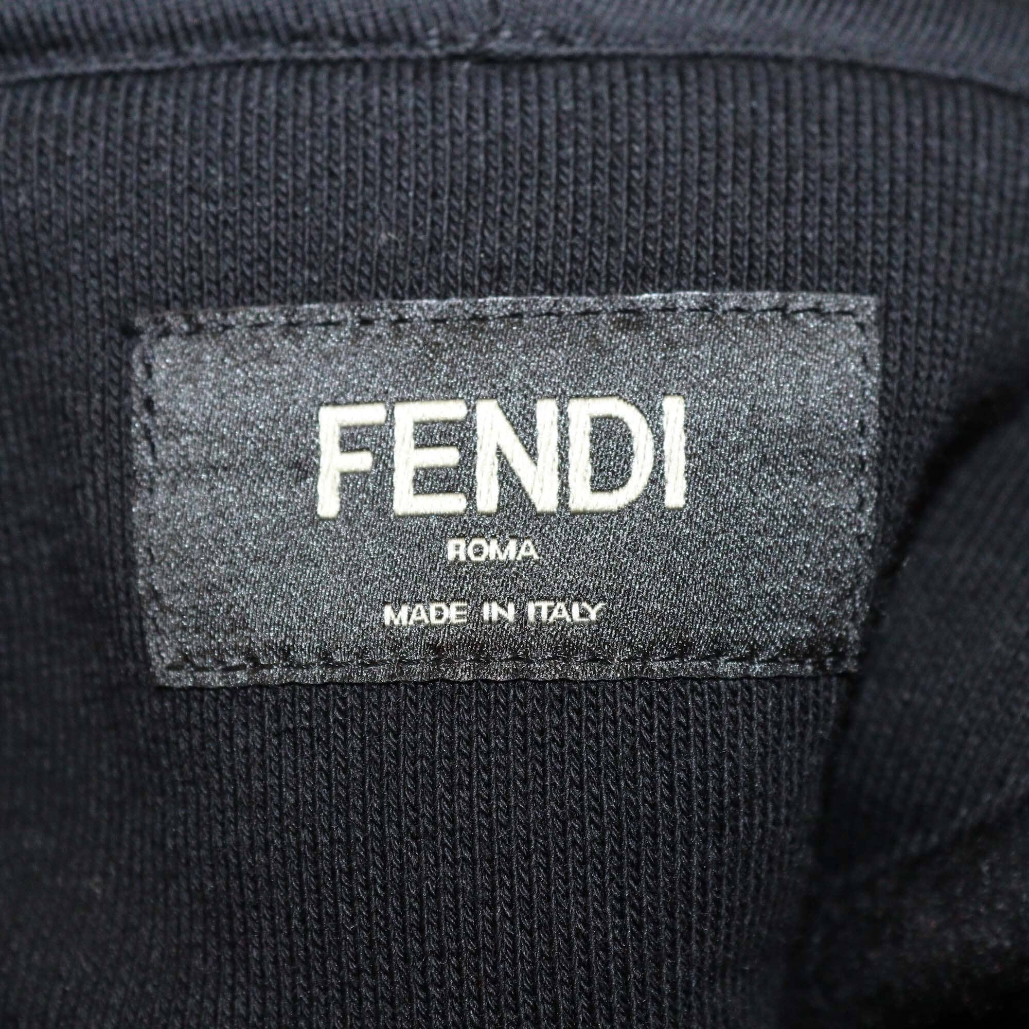 Fendi Black Blend Cotton Embroidered Patch Hoodie Sweatshirt Mens Fendi 