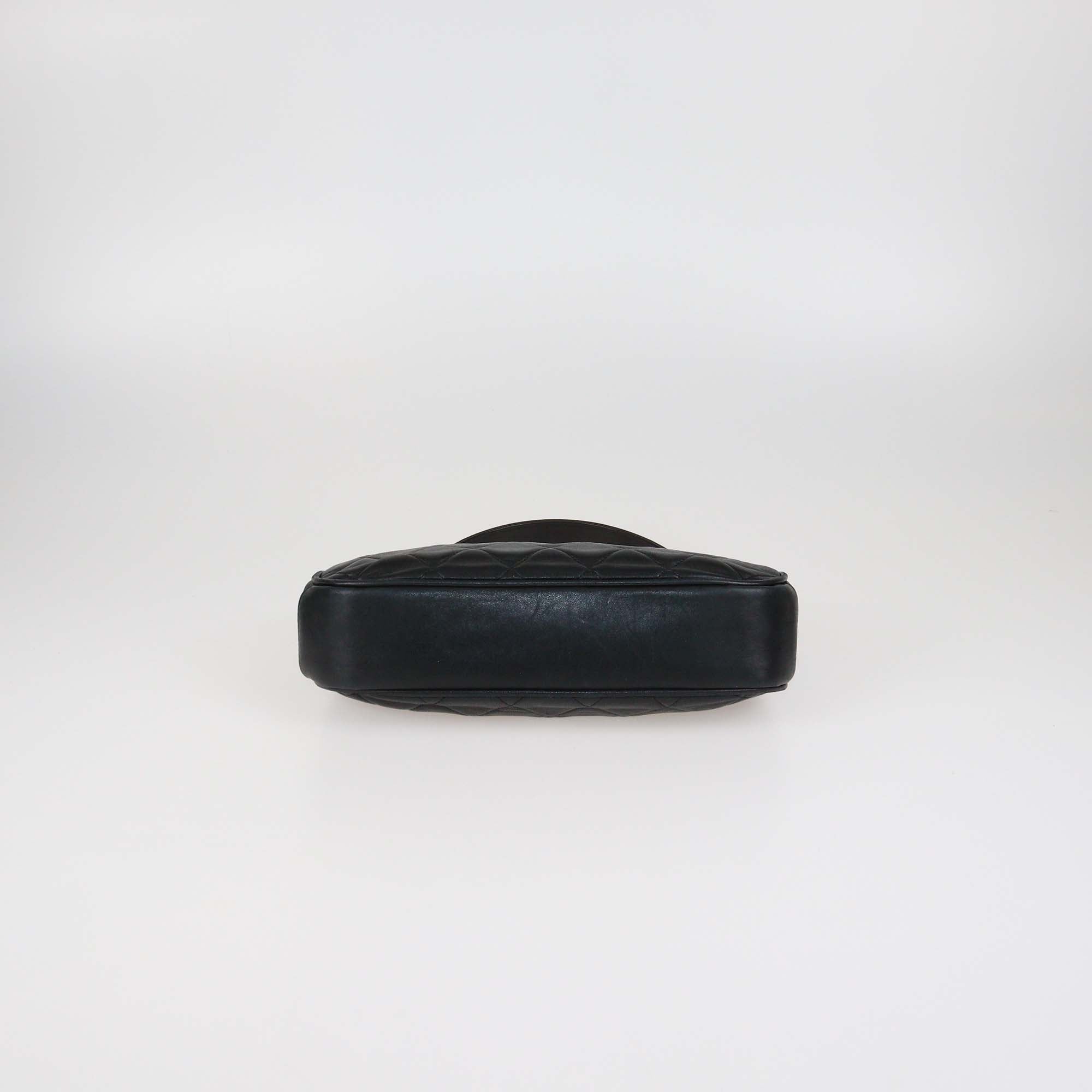 Chanel Black Lambskin CC Quilted Kiss Lock Frame Top Handle Bag