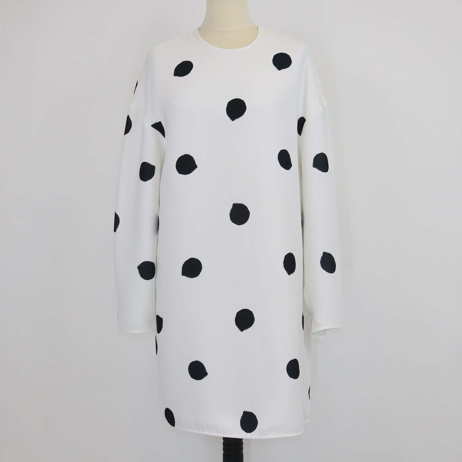 Tibi White/Black Polka Dot Long Sleeve Midi Dress