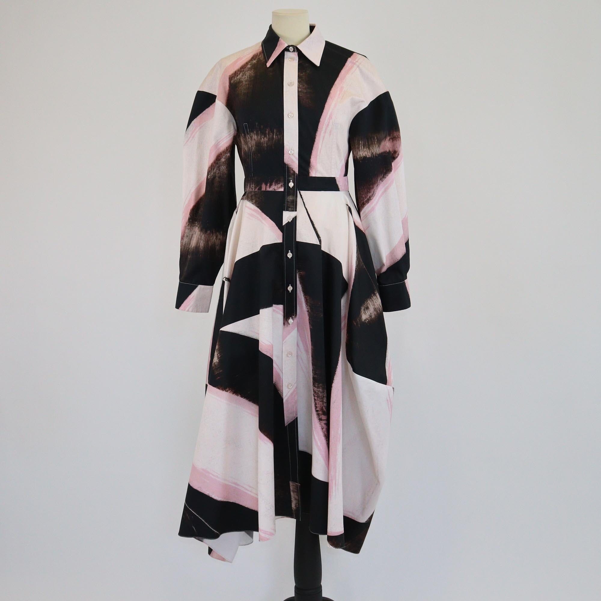 Alexander McQueen Multicolor Abstract Print Long Sleeve Shirt Dress Womens Alexander McQueen 