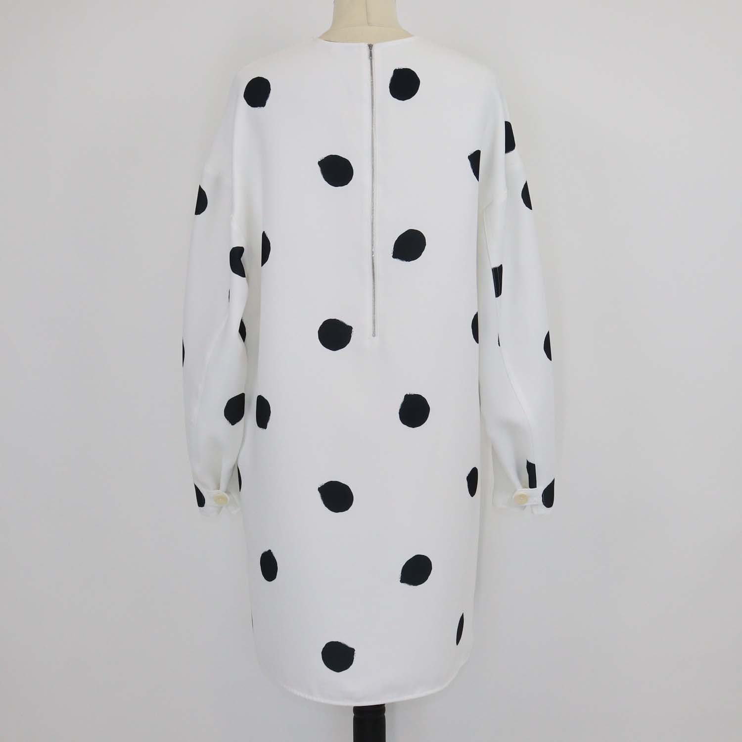 Tibi White/Black Polka Dot Long Sleeve Midi Dress