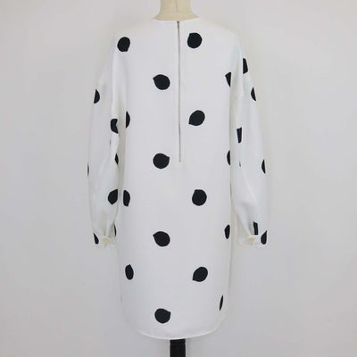 Tibi White/Black Polka Dot Long Sleeve Midi Dress