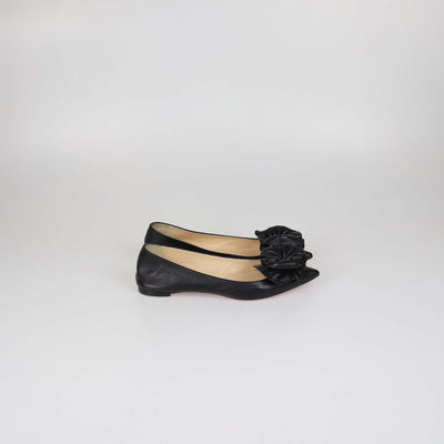 Christian Louboutin Black Leather Anemosea Pointed Toe Flats