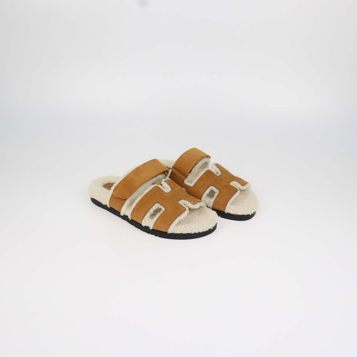 Hermes Brown Suede and Shearling Chypre Sandals