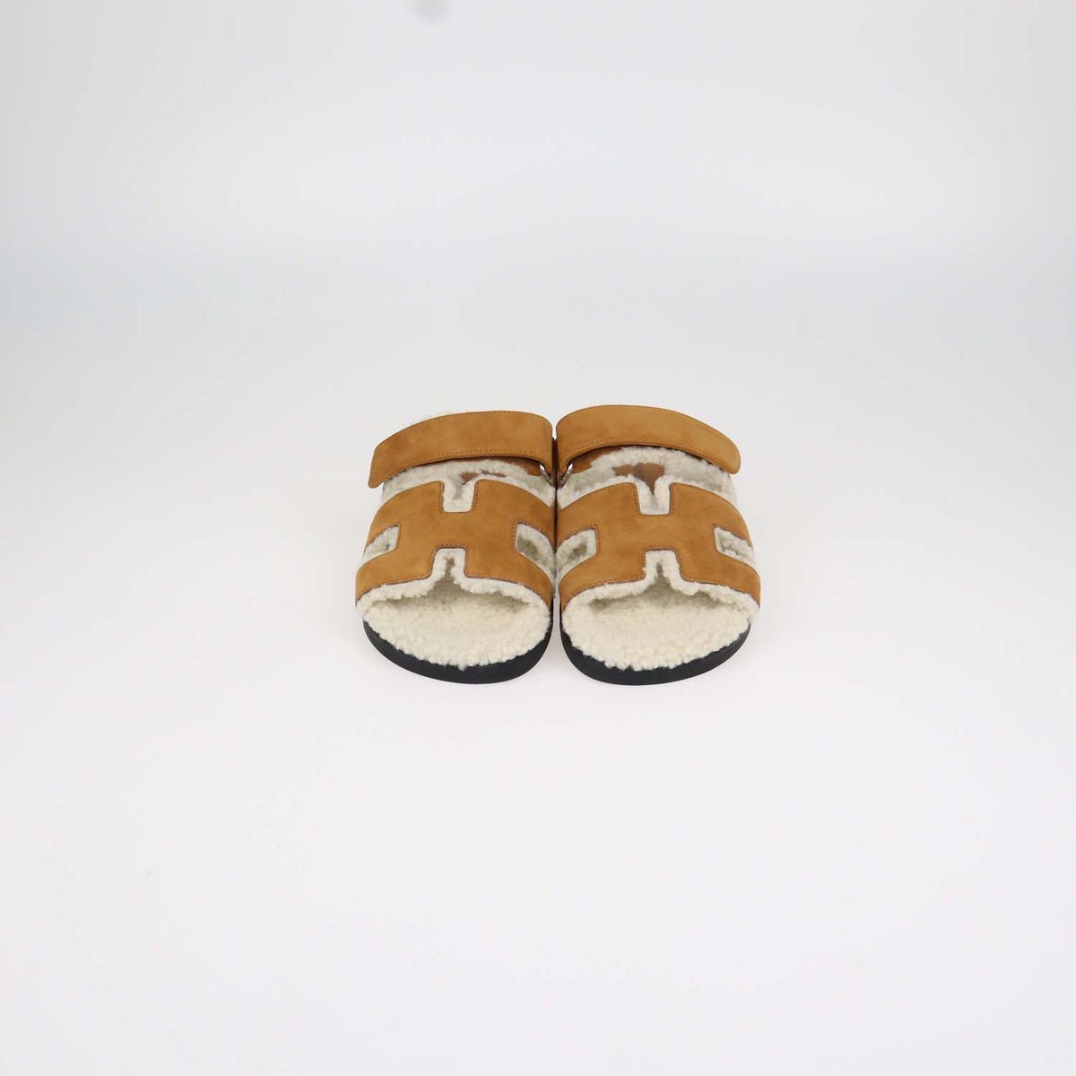Hermes Brown Suede and Shearling Chypre Sandals
