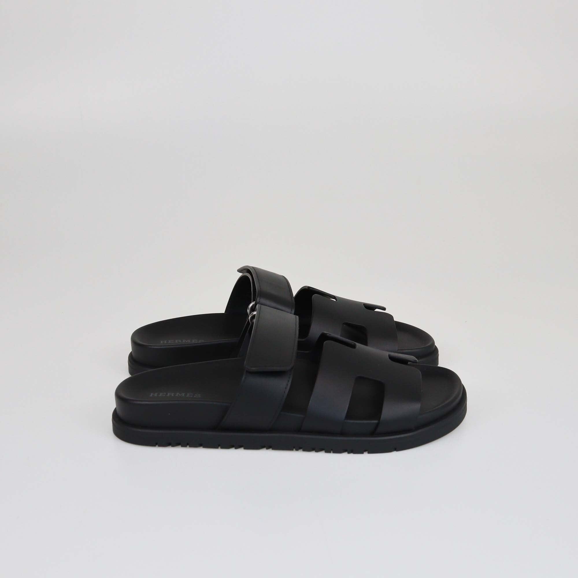 Hermes Black Chypre Flat Sandals Womens Hermes 