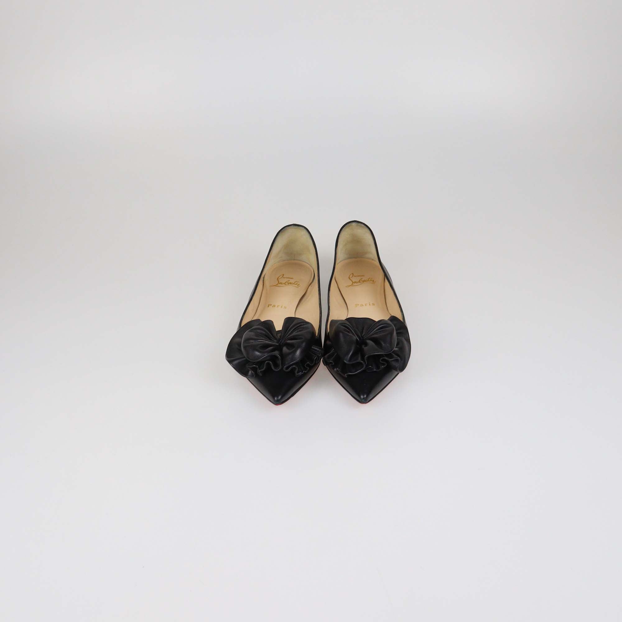 Christian Louboutin Black Leather Anemosea Pointed Toe Flats