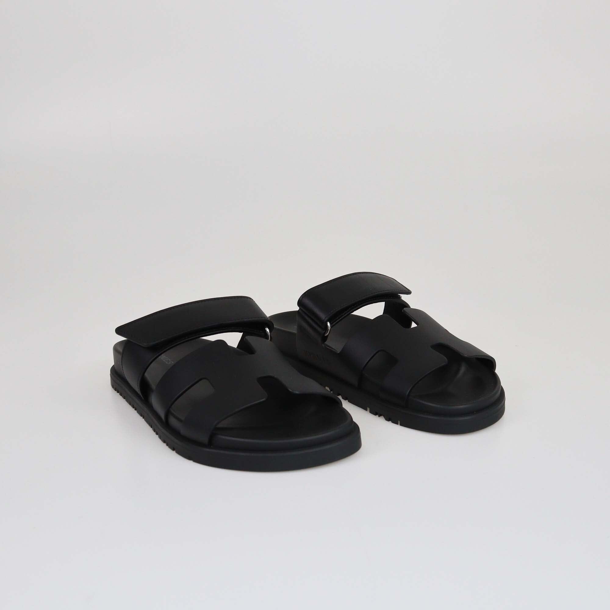 Hermes Black Chypre Flat Sandals Womens Hermes 