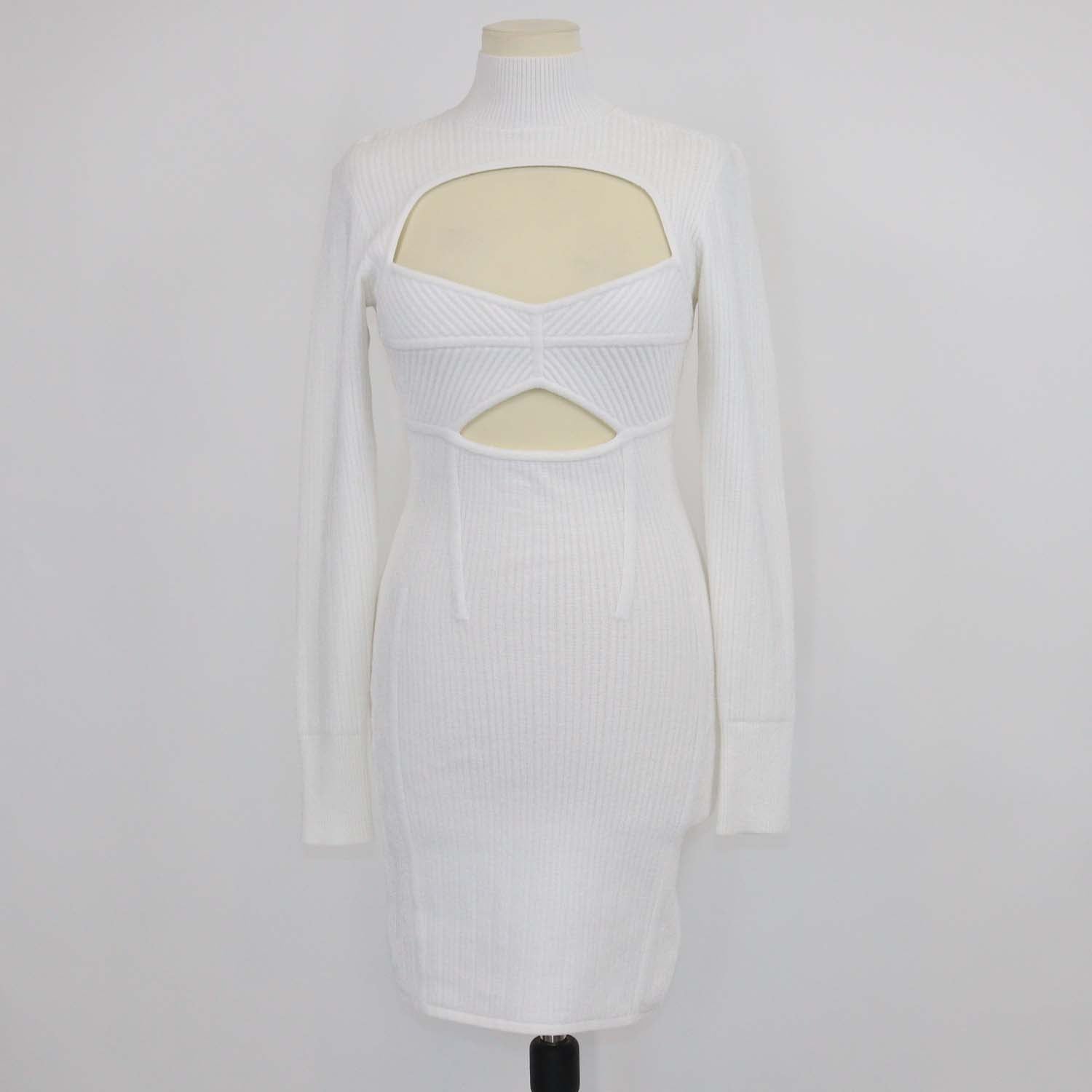 Herve Leger White Blend Fabric Cut-out Long Sleeve Mini Dress