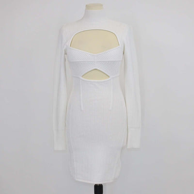 Herve Leger White Blend Fabric Cut-out Long Sleeve Mini Dress