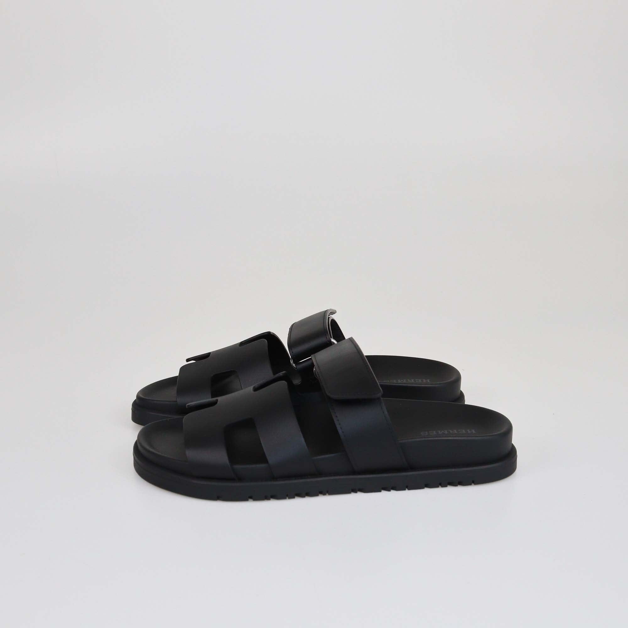 Hermes Black Chypre Flat Sandals Womens Hermes 