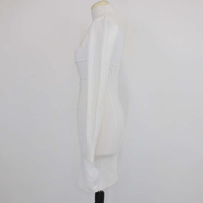 Herve Leger White Blend Fabric Cut-out Long Sleeve Mini Dress