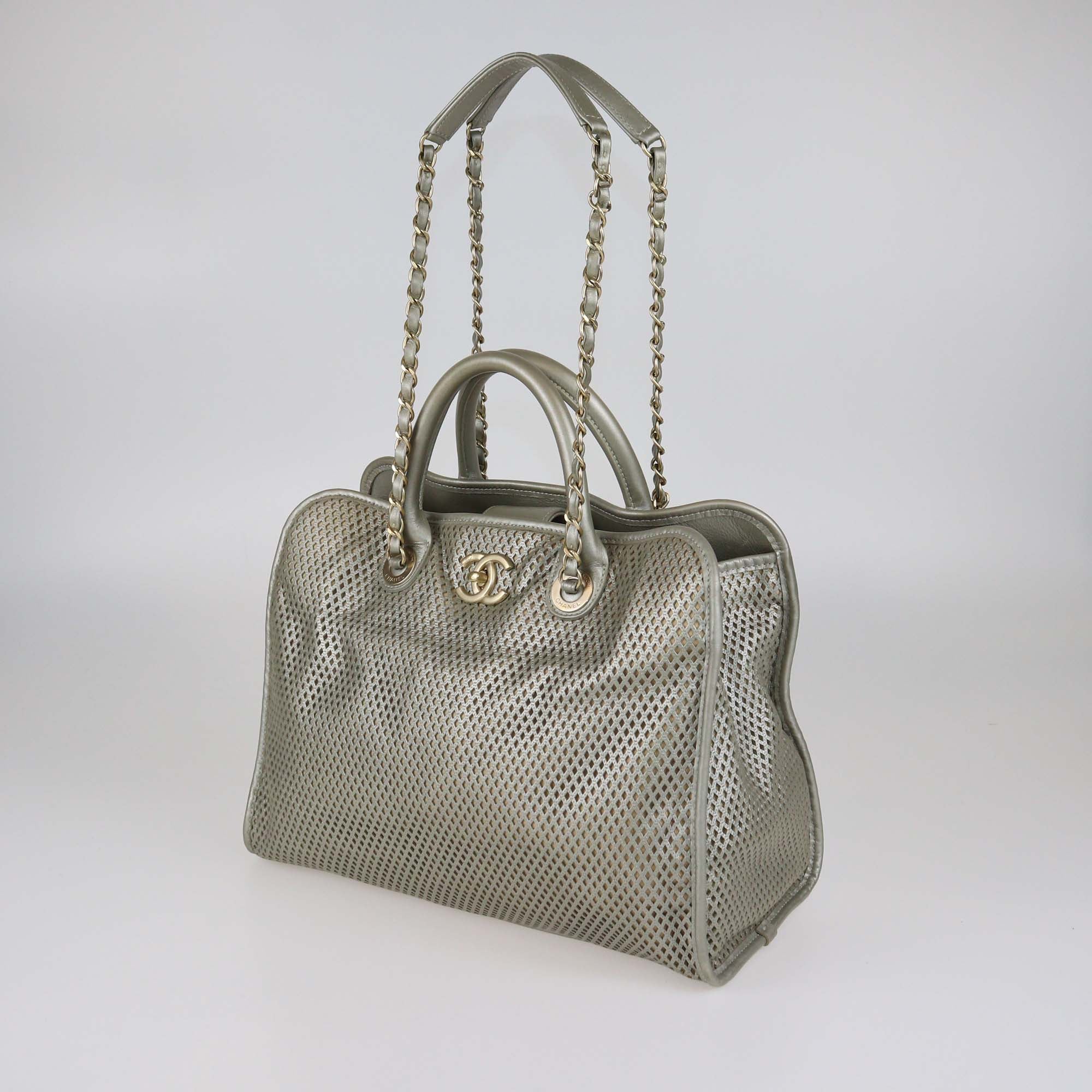 Chanel Metallic Silver Perforated Calfskin Up In The Air Tote
