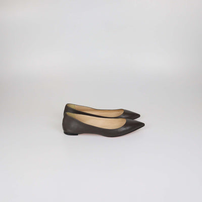 Christian Louboutin Dark Grey Leather Pointed Toe Flats