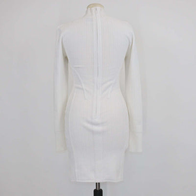 Herve Leger White Blend Fabric Cut-out Long Sleeve Mini Dress