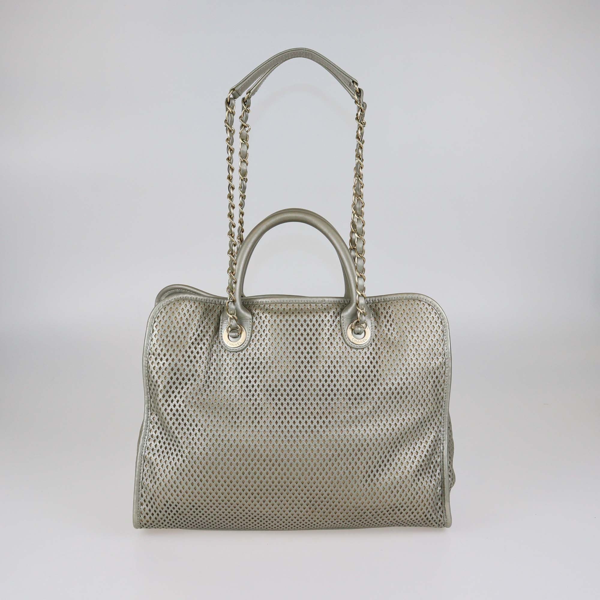 Chanel Metallic Silver Perforated Calfskin Up In The Air Tote