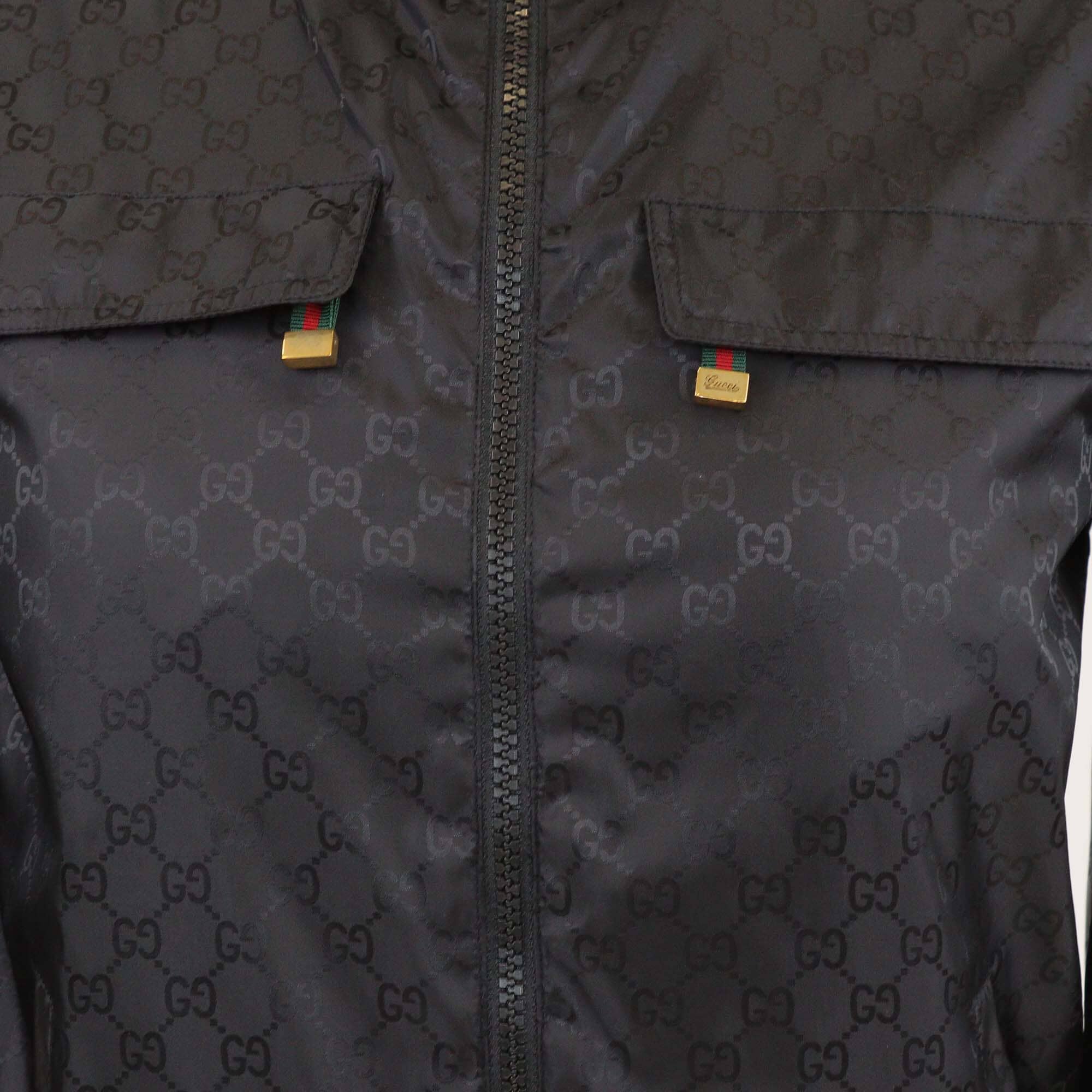 Gucci Black GG Patterned Nylon Zip-Up Jacket Womens Gucci 