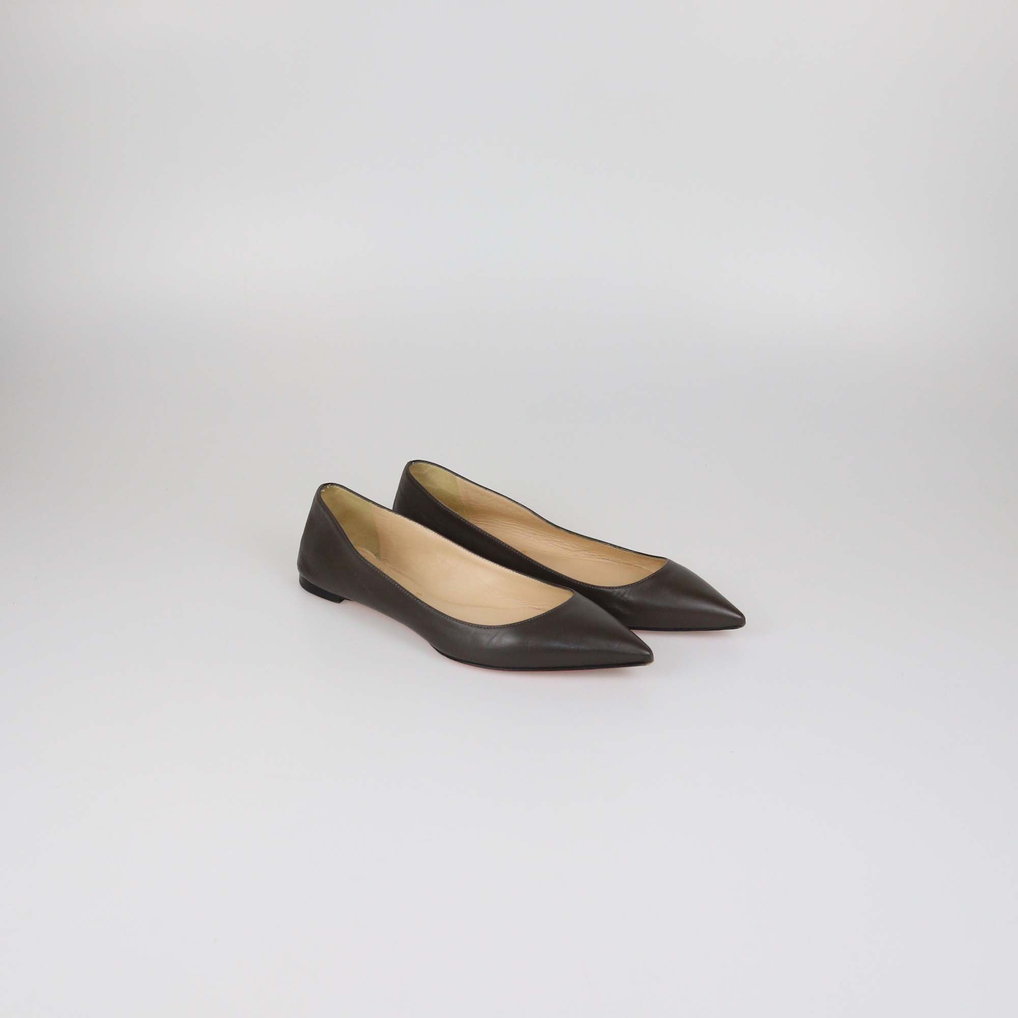 Christian Louboutin Dark Grey Leather Pointed Toe Flats