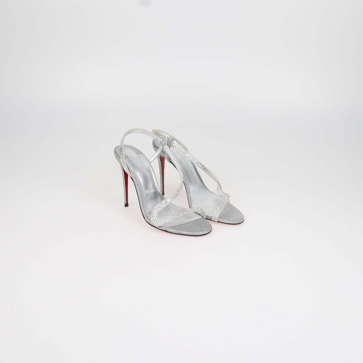 Christian Louboutin Silver Strass and Suede Rosalie Slingback Sandals
