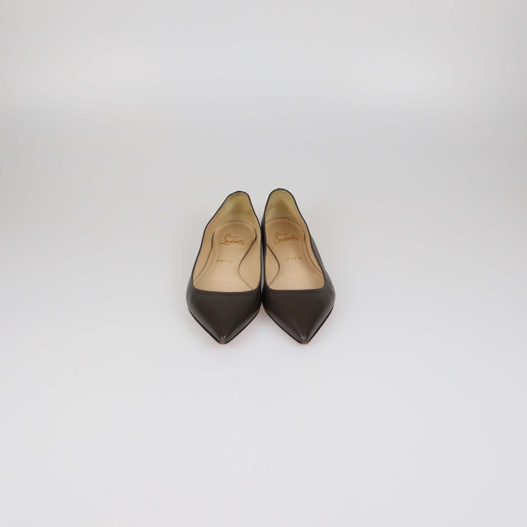 Christian Louboutin Dark Grey Leather Pointed Toe Flats