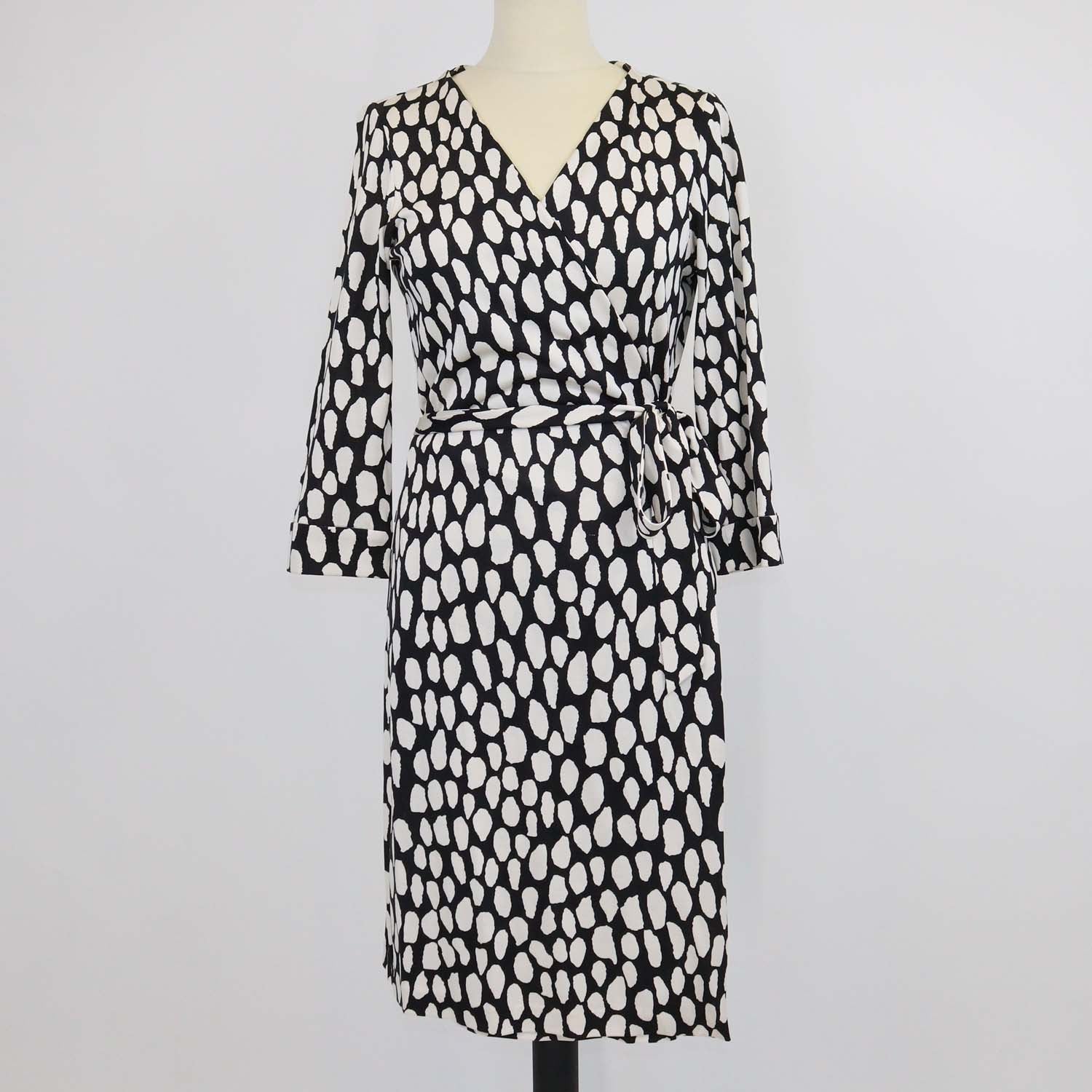 Diane Von Furstenberg Black/White Silk New Julian Two Wrap Dress