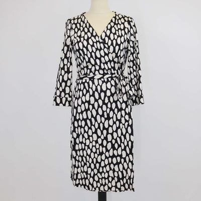 Diane Von Furstenberg Black/White Silk New Julian Two Wrap Dress