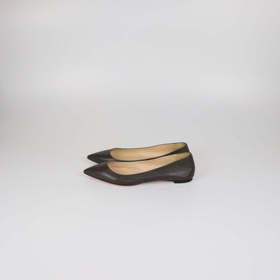 Christian Louboutin Dark Grey Leather Pointed Toe Flats