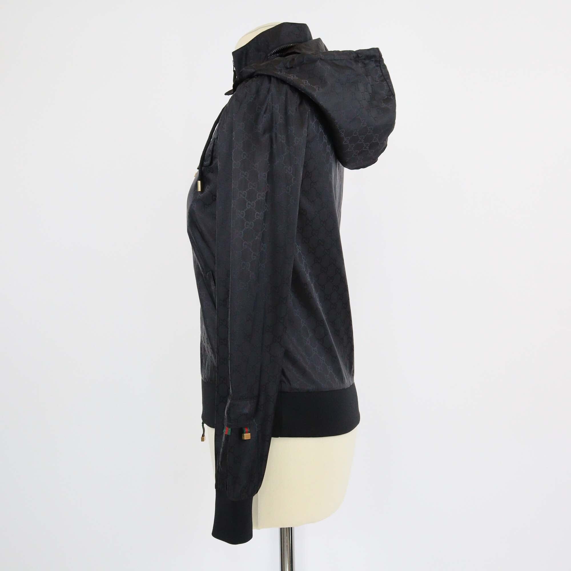 Gucci Black GG Patterned Nylon Zip-Up Jacket Womens Gucci 