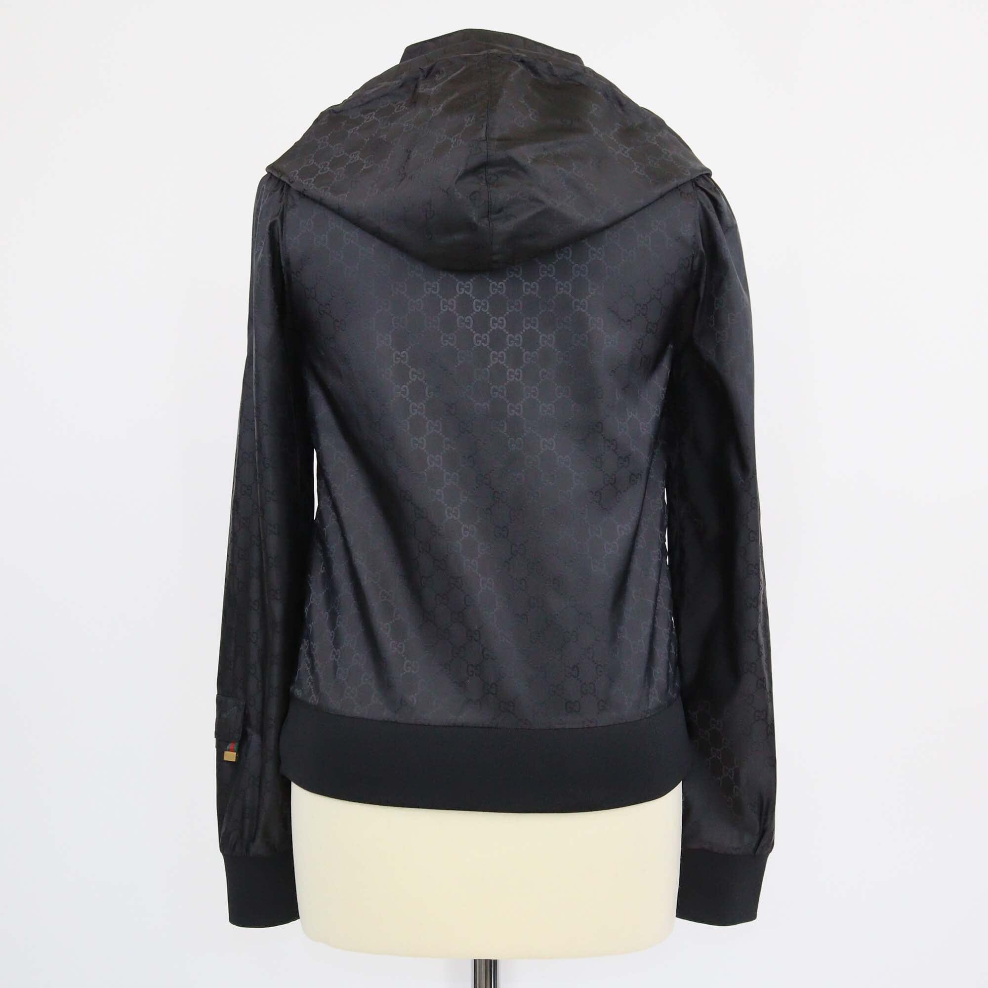 Gucci Black GG Patterned Nylon Zip-Up Jacket Womens Gucci 