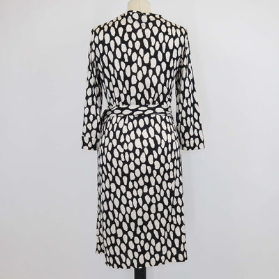 Diane Von Furstenberg Black/White Silk New Julian Two Wrap Dress