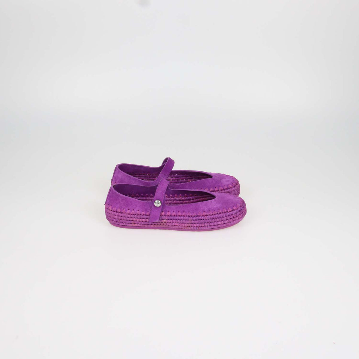 Loewe Orchid Suede and Raffia Rio Mary Jane Ballet Flats