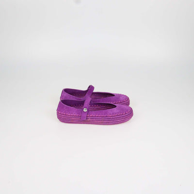 Loewe Orchid Suede and Raffia Rio Mary Jane Ballet Flats