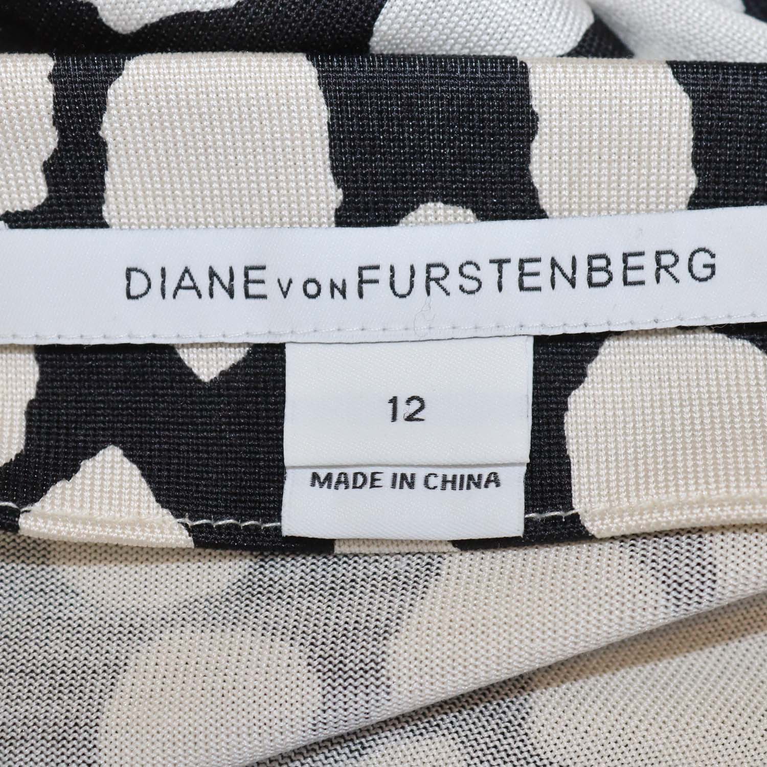 Diane Von Furstenberg Black/White Silk New Julian Two Wrap Dress