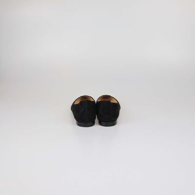 Christian Louboutin Black Suede Logo Embroidered Pointed Toe Flats