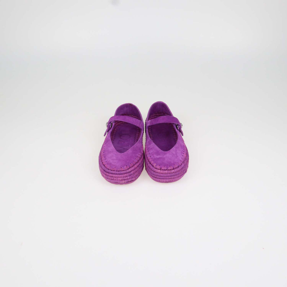 Loewe Orchid Suede and Raffia Rio Mary Jane Ballet Flats