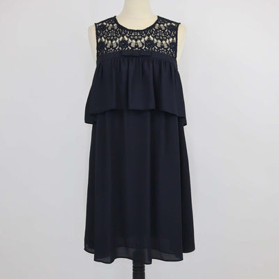 Claudie Pierlot Navy Blue Blend Cotton Lace Richie Midi Dress