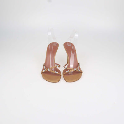 Amina Muaddi Gold Leather Butterfly Crystal Debora Slide Sandals