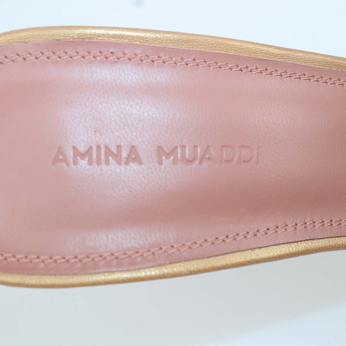 Amina Muaddi Gold Leather Butterfly Crystal Debora Slide Sandals