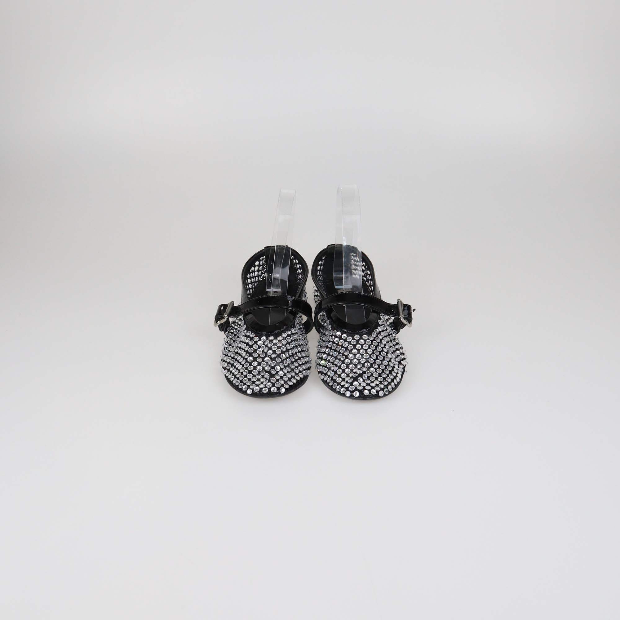 Alaia Black Crystal Embellished Mesh and Patent Leather Ballet Flats