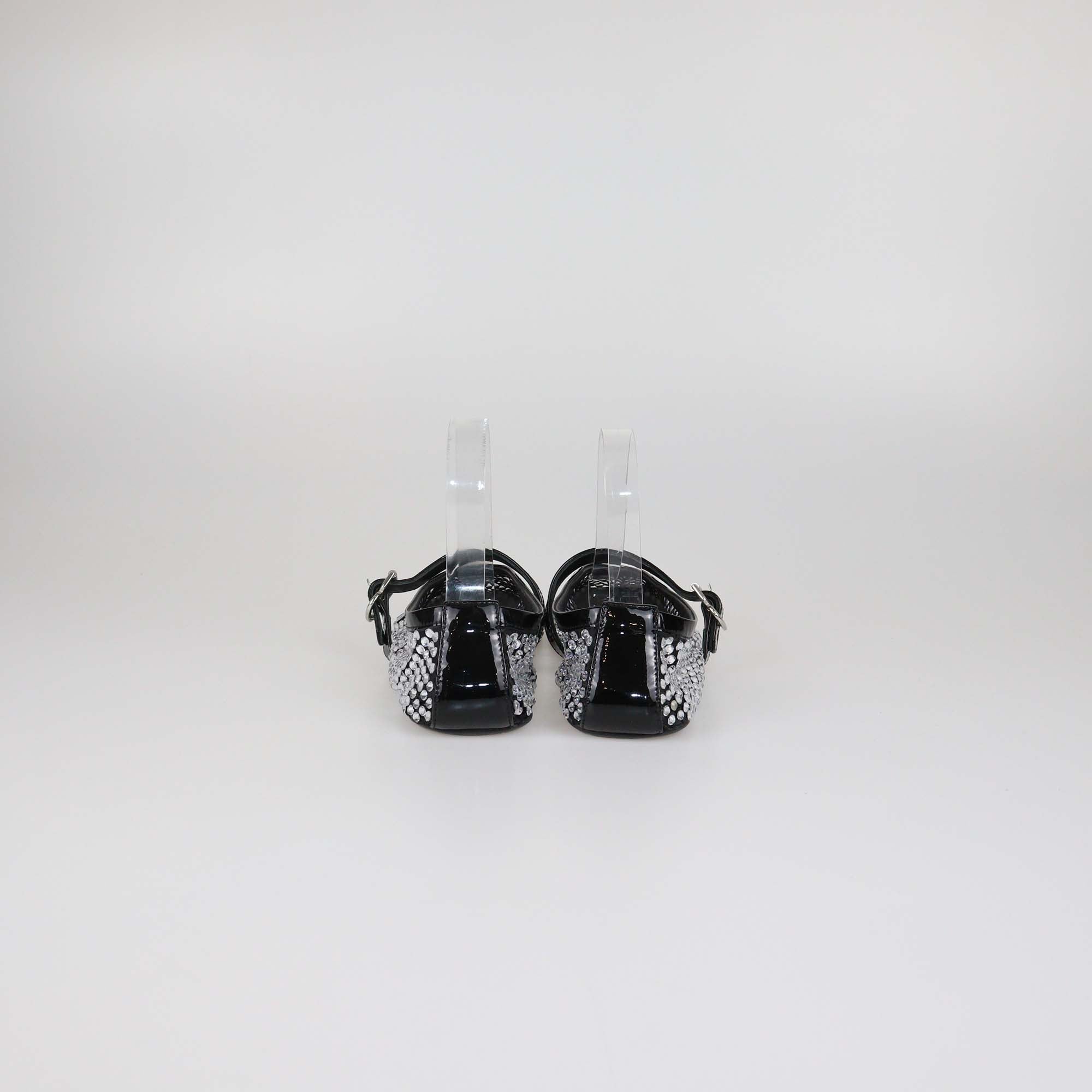 Alaia Black Crystal Embellished Mesh and Patent Leather Ballet Flats