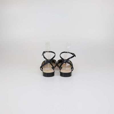 Christian Dior Black/Multicolor Mesh Floral Embroidered Ankle Strap Flats