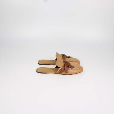 Alaia Tan Leather Gate Flat Mules