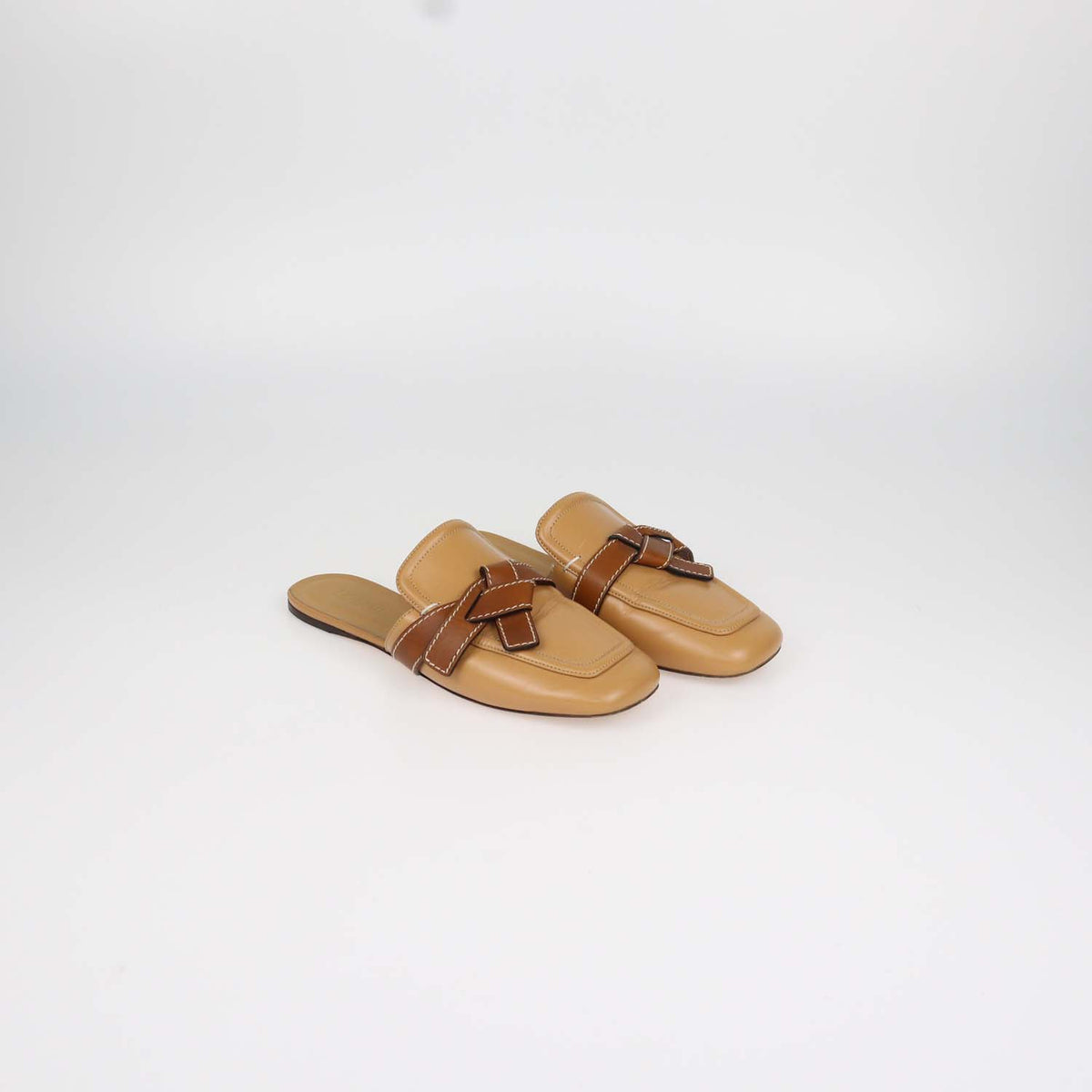 Alaia Tan Leather Gate Flat Mules