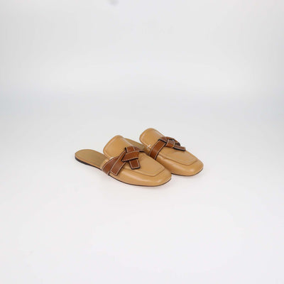 Alaia Tan Leather Gate Flat Mules
