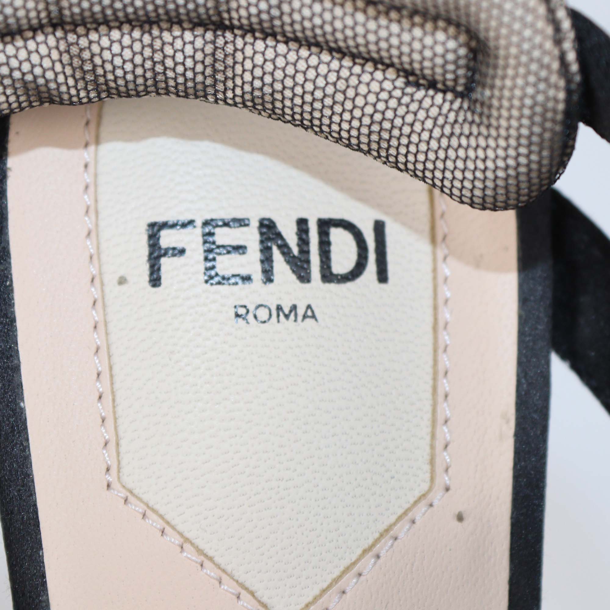 Fendi Black Mesh Crystal Embellished and Satin Colibri Ankle Strap Pumps