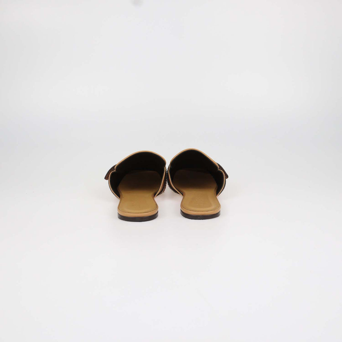 Alaia Tan Leather Gate Flat Mules