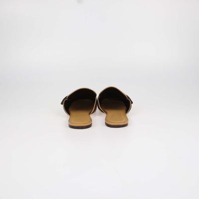 Alaia Tan Leather Gate Flat Mules