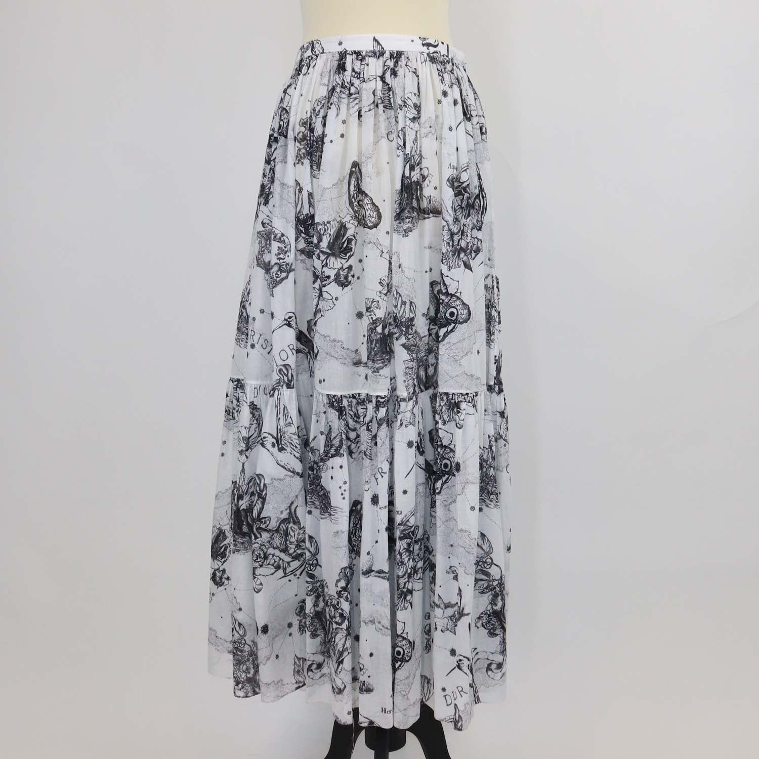 Christian Dior White/Black Toile Zodiac Printed Cotton Flared Skirt