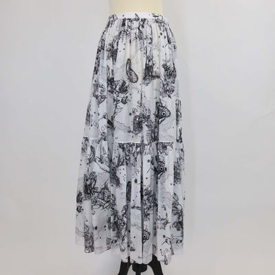 Christian Dior White/Black Toile Zodiac Printed Cotton Flared Skirt